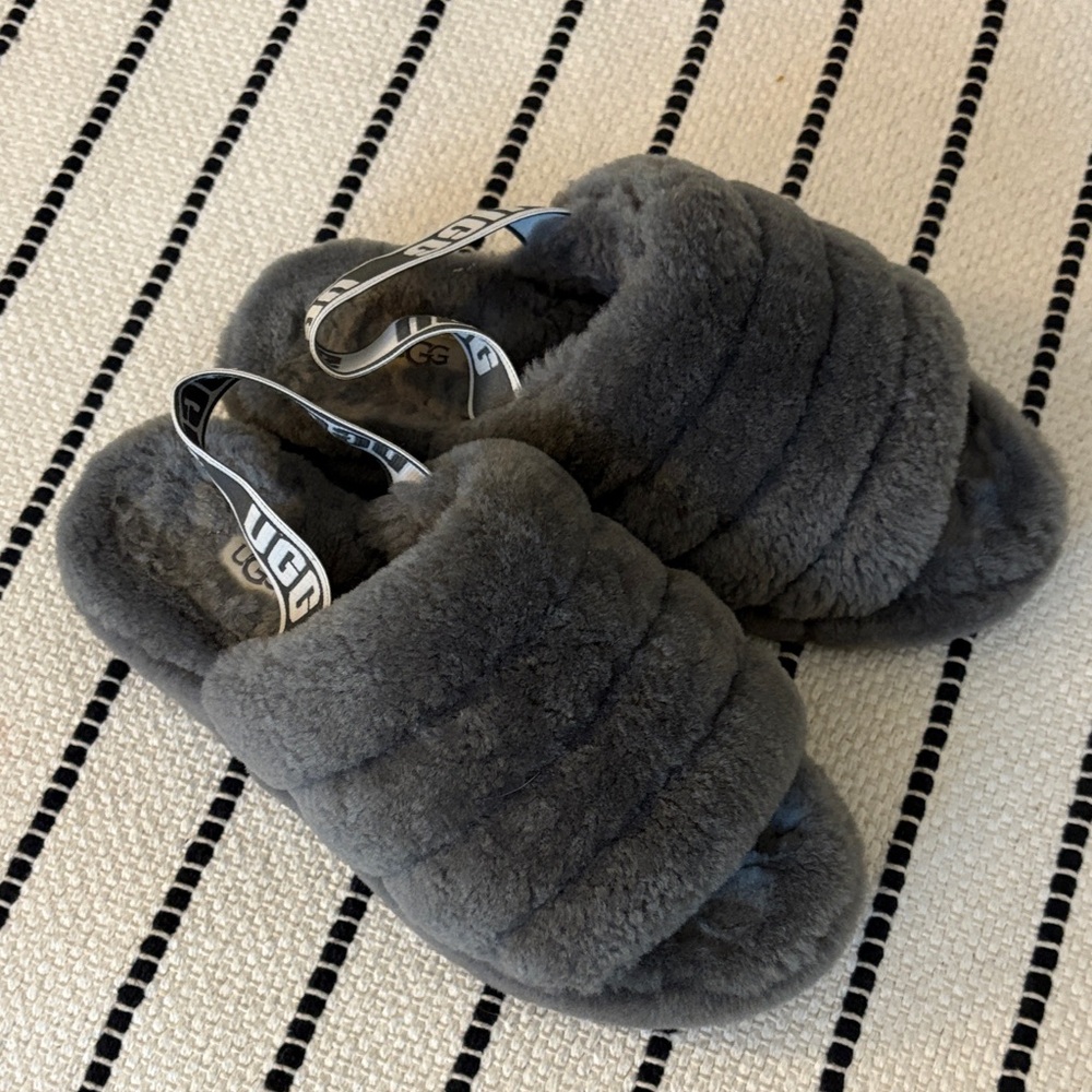UGG Charcoal Fluffy Slides